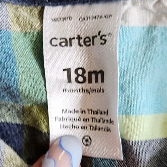 Two Carter's Collared Plaid Poplin Cotton Rompers Size 18 Months - Picture 4 of 5